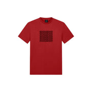 Armani Exchange T-shirt rouge en coton pour homme, manches courtes, avec un motif texte noir sur la poitrine.