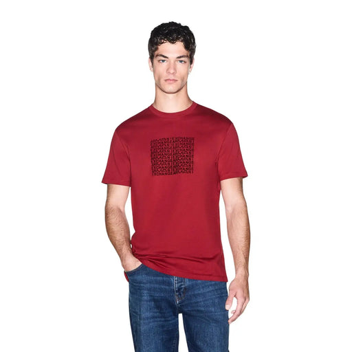 Armani Exchange T-shirt rouge en coton pour homme avec un motif d'échange de lettres noir sur la poitrine