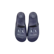 Armani Exchange Sandales en caoutchouc pour hommes, bleu marine, avec logo blanc, modèle XM002744