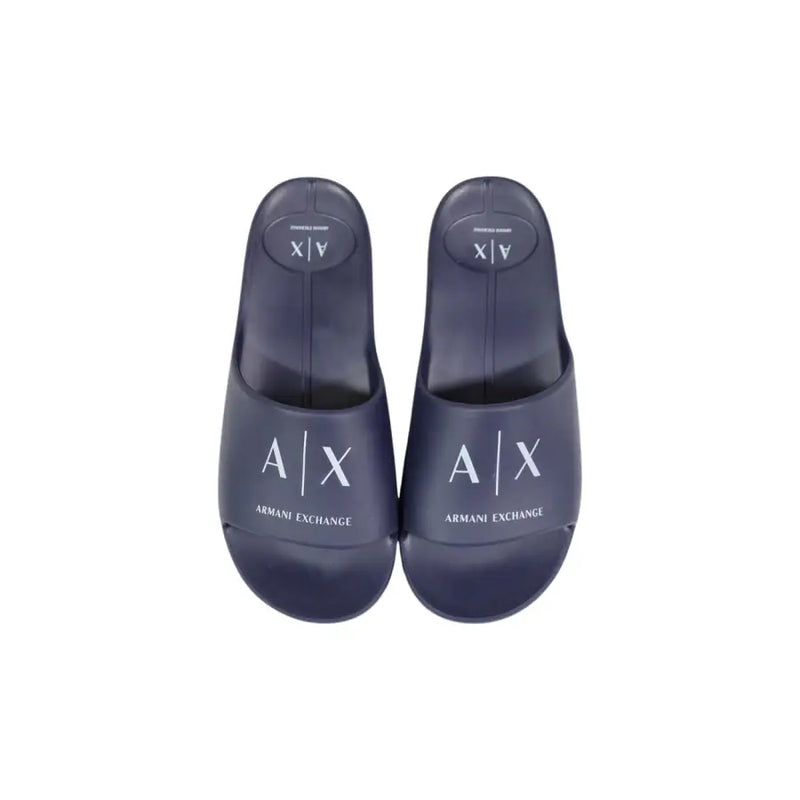 Armani Exchange Sandales en caoutchouc pour hommes, bleu marine, avec logo blanc, modèle XM002744