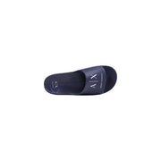 Dark navy blue armani exchange men rubber slippers slip-on slide with white ax logo and rubber material