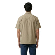 Beige short-sleeved button-up shirt with classic collar and subtle stitching by Armani Exchange men shirt