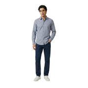 Armani Exchange men shirt in light blue with subtle texture long sleeves and embroidered logo on left chest