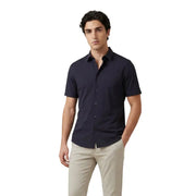 Chemise bleu marine à manches courtes et boutons pour homme par Armani Exchange avec une coupe classique sur mesure