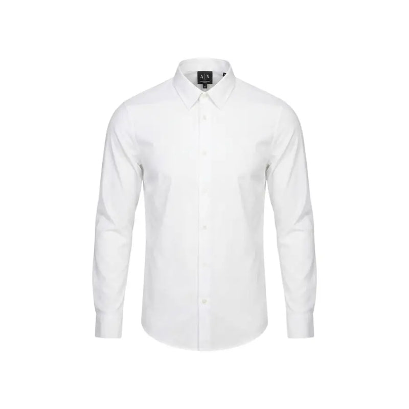 Armani Exchange Chemise blanche pour homme, manches longues, col classique et coupe ajustée.