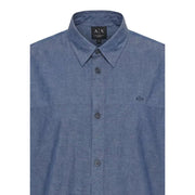 Armani Exchange Chemise homme bleu chiné en coton, à boutons, avec logo Axe discret sur la poitrine et le col.