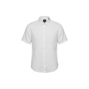 Armani Exchange Chemise blanche pour homme, manches courtes, col classique, texture subtile et étiquette logo