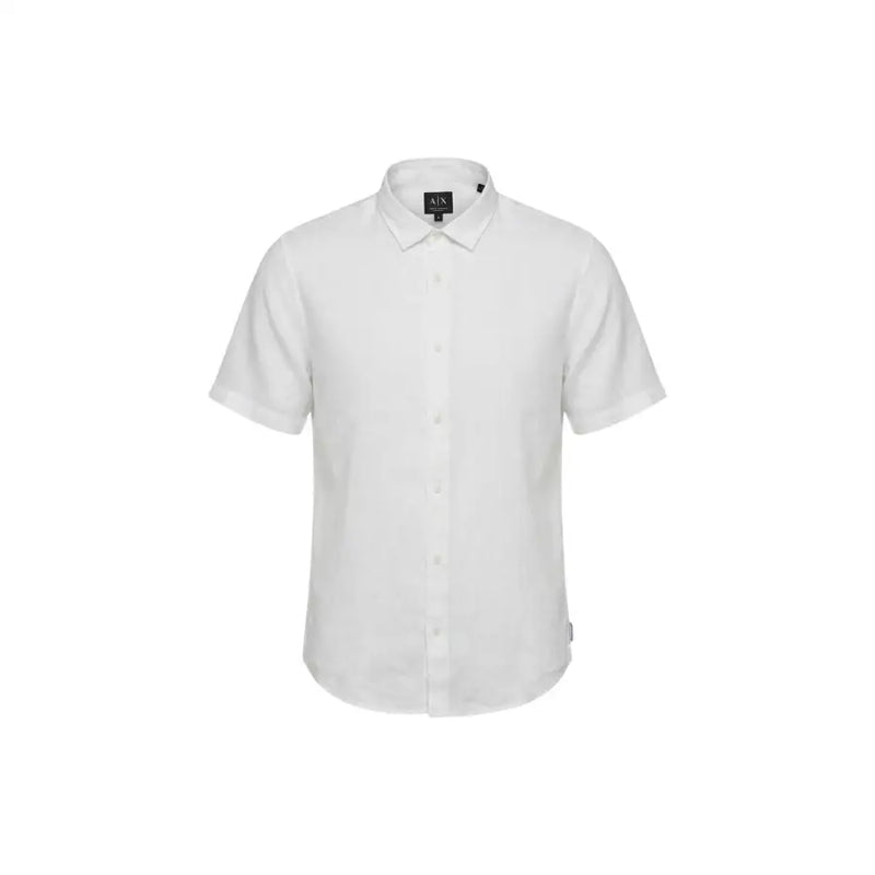 Armani Exchange Chemise blanche pour homme, manches courtes, col classique, texture subtile et étiquette logo