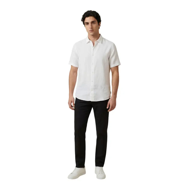Armani Exchange Chemise blanche à manches courtes pour homme, boutonnée, en tissu texturé léger pour une tenue décontractée