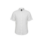 Armani Exchange men shirt white short-sleeved button-down with classic collar and subtle texture featuring logo label