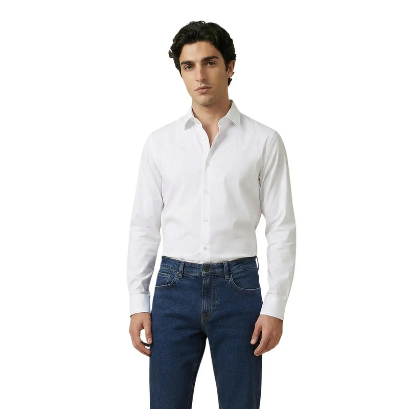Armani Exchange men shirt white long-sleeved dress shirt with classic collar and button-down front