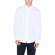 Armani Exchange Chemise blanche pour homme, manches longues, col classique, coupe ajustée, en coton.