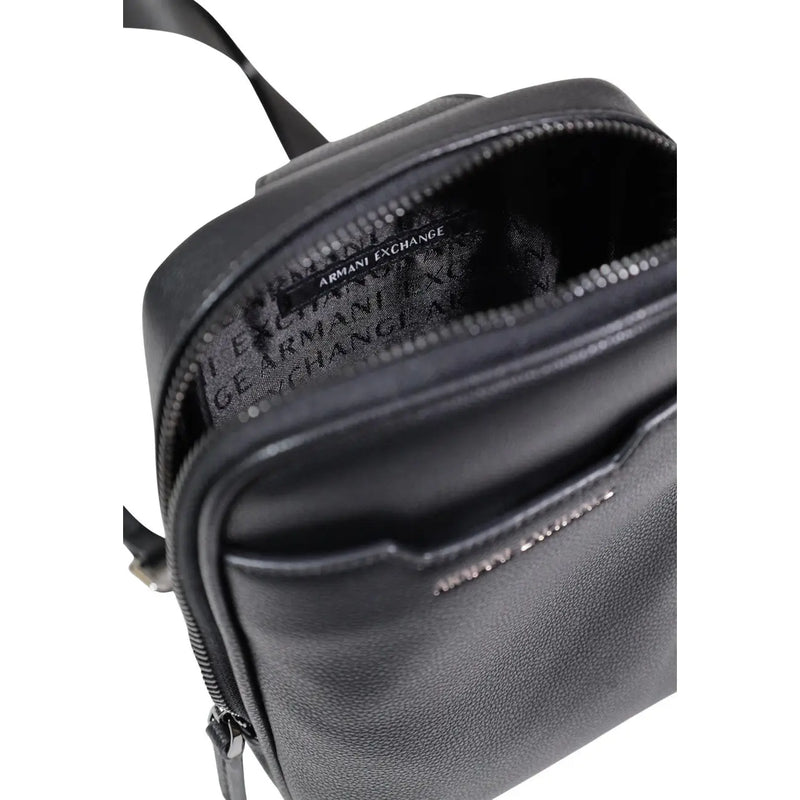 Armani Exchange Sac bandoulière homme en polyester noir avec fermeture éclair, bandoulière en cuir texturé.