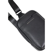 Armani Exchange Sac bandoulière homme en cuir texturé noir, design minimaliste et logo en relief
