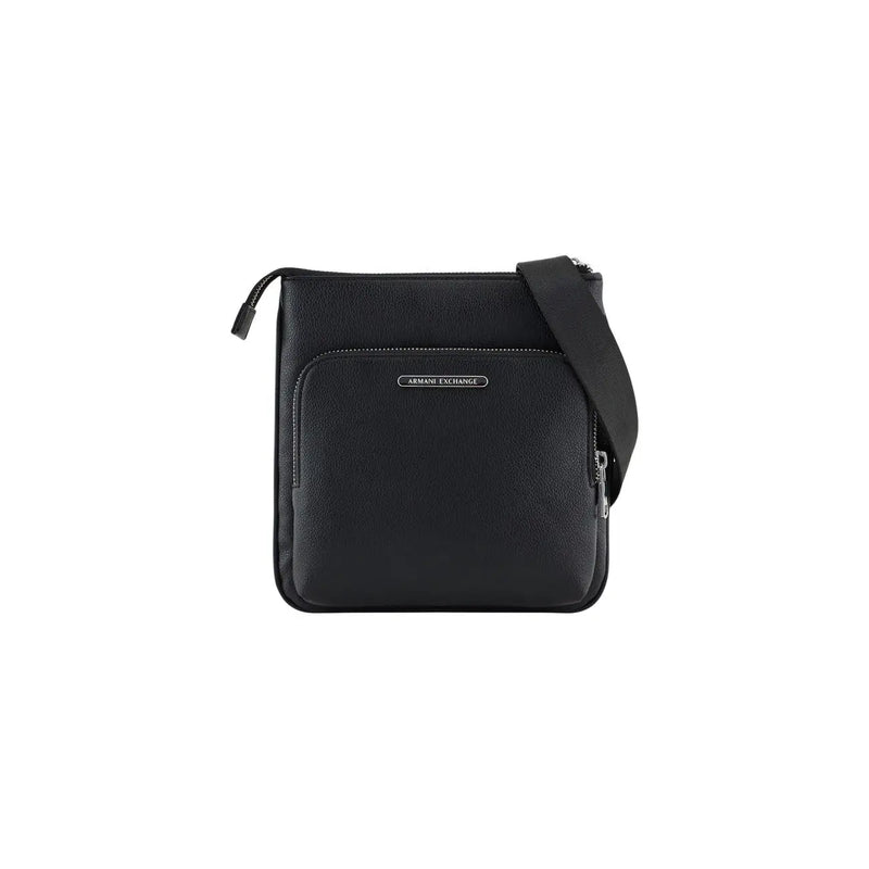 Armani Exchange Sac bandoulière homme noir en polyester 21x22x3 cm avec cuir texturé et finitions argentées.