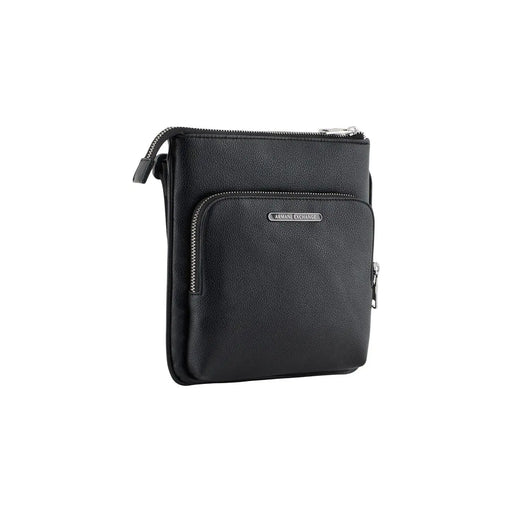 Armani Exchange Sac bandoulière homme en polyester noir avec finitions en cuir texturé, fermetures éclair argentées et design minimaliste 21 x 22 x 3 cm