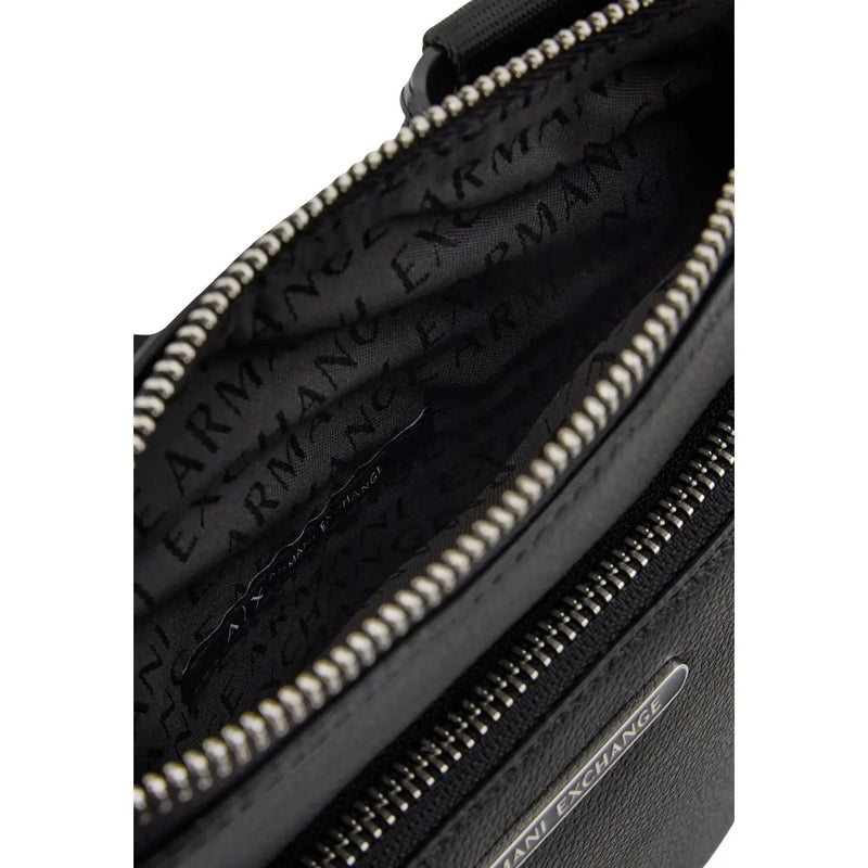 Armani Exchange Sac bandoulière homme en polyester noir avec bandoulière en cuir texturé et fermetures éclair argentées