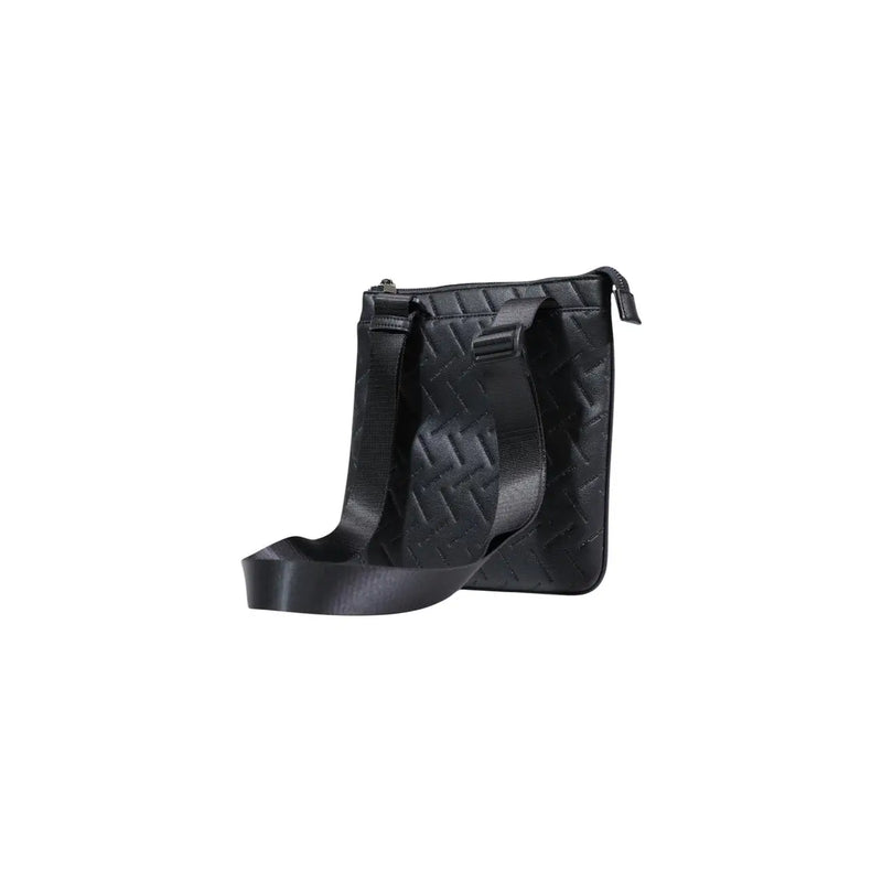Armani Exchange Sac bandoulière homme en polyester noir à motif tissé et bandoulière en cuir ajustable