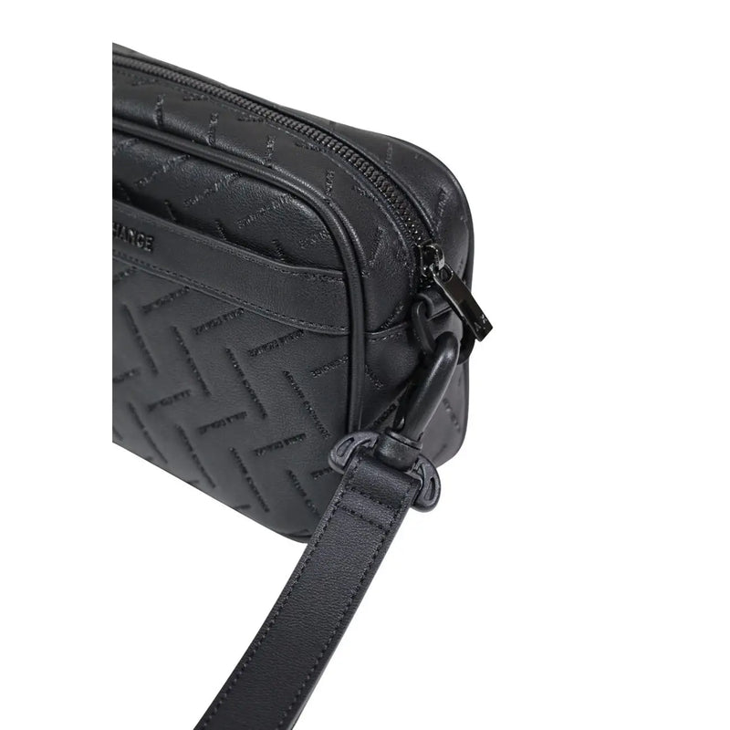 Armani Exchange Sac bandoulière homme en cuir noir matelassé à motif chevrons et bandoulière réglable