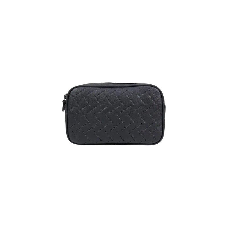 Trousse de toilette en cuir tressé noir à la texture subtile, présentée avec Armani Exchange Sac bandoulière homme en polyester noir 24x15x8