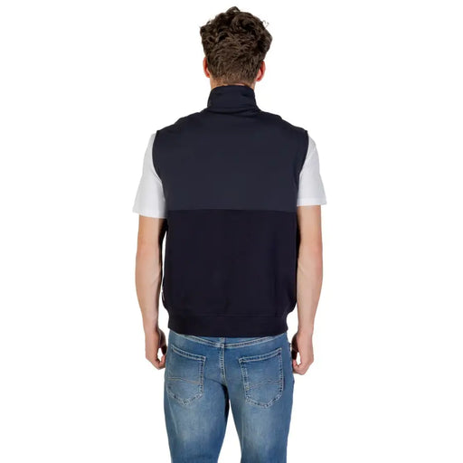 Gilet polaire bicolore bleu marine et blanc à col montant par Armani Exchange en coton pour hommes
