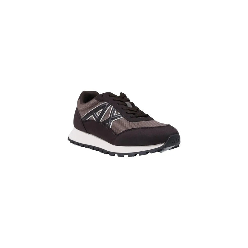 Armani Exchange Baskets homme marron en polyester sport avec tige en mesh noir et gris, semelle blanche et logo argenté.