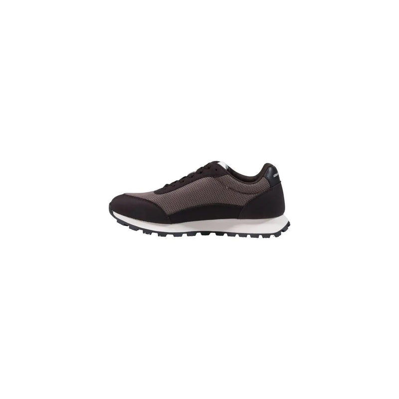 Armani Exchange Baskets pour hommes en maille noire et grise avec semelle intermédiaire blanche en polyester pour une utilisation sportive