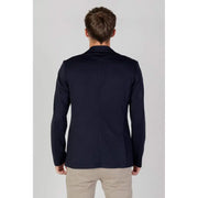 Armani Exchange men spring summer navy blue long blazer with classic tailored fit and subtle stitching details