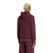 Armani Exchange Sweat-shirt homme bordeaux à capuche avec poche, tissu bordeaux et poignets et ourlet rayés noirs et blancs