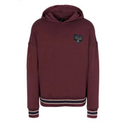 Armani Exchange Sweat-shirt homme bordeaux à capuche avec poche, poignets rayés noirs et blancs et écusson logo.