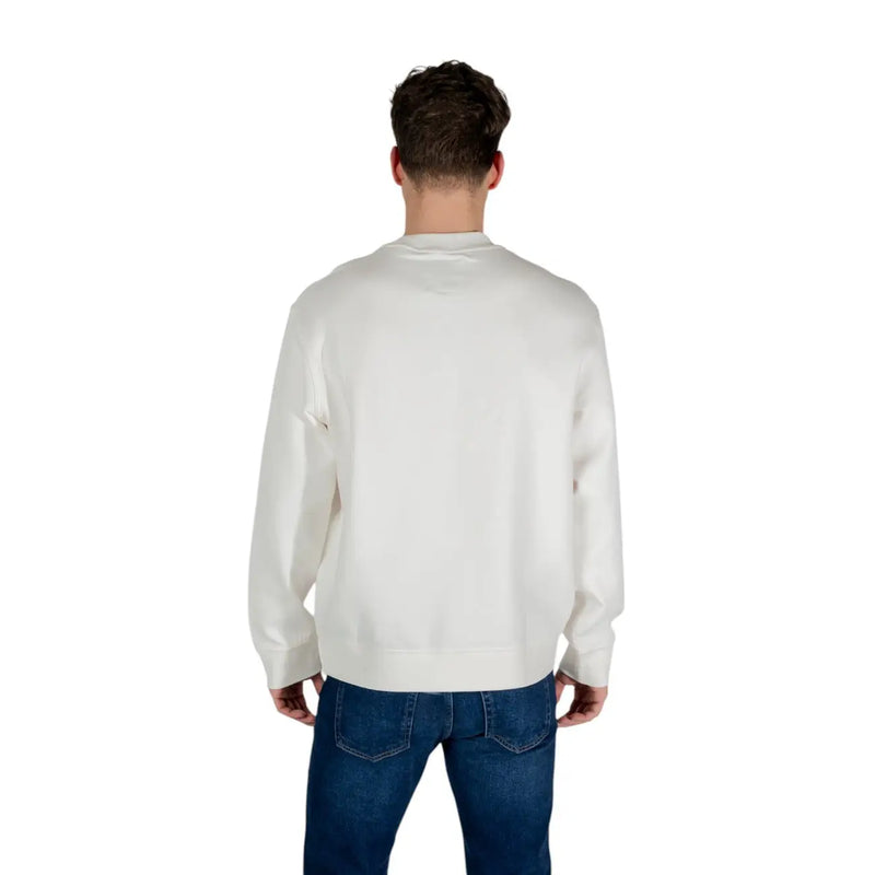 Armani Exchange men sweatshirt plain off-white crewneck with long sleeves and ribbed cuffs in soft fabric