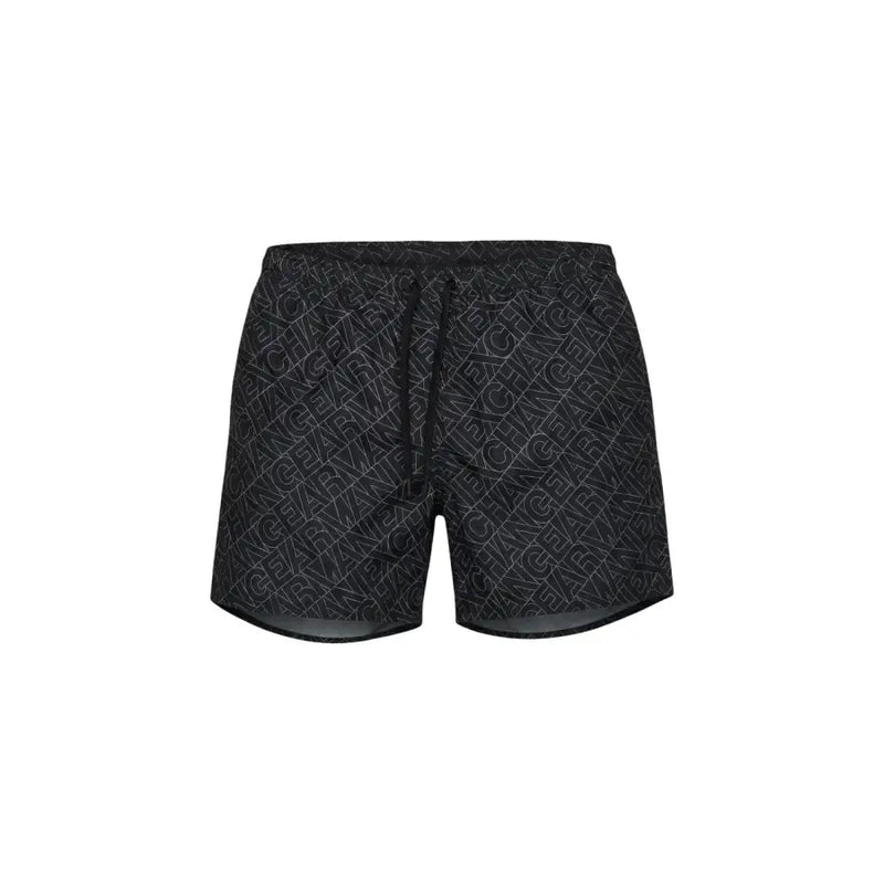 Armani exchange Maillot de bain homme, short de bain noir en polyester avec motif géométrique blanc répétitif du mot « change ».