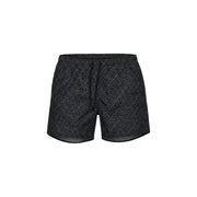 Armani Exchange men swimwear black swim trunks with a repeating white outlined geometric change pattern