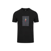 Armani Exchange men black t-shirt featuring a rectangular night view graphic of the Empire State Building