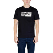 Armani Exchange hommes t-shirt en coton noir avec logo blanc 1991 et rayures horizontales pour une tenue décontractée