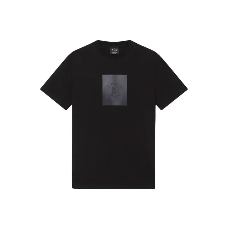 Armani Exchange t-shirt noir à manches courtes pour homme t-shirt avec un écusson graphique rectangulaire gris translucide sur la poitrine