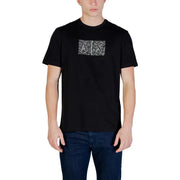 Armani Exchange t-shirt noir à manches courtes pour homme t-shirt avec logo géométrique blanc imprimé sur la poitrine, coton décontracté top