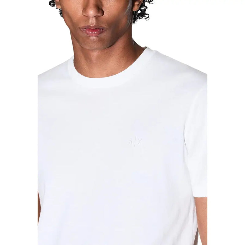 Armani Exchange hommes t-shirt Sweat-shirt blanc en coton à col rond avec logo a|x discrètement brodé sur la poitrine