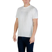 Armani Exchange coton blanc pour hommes t-shirt avec une discrète grille grise reprenant le nom Chanel sur le décolleté