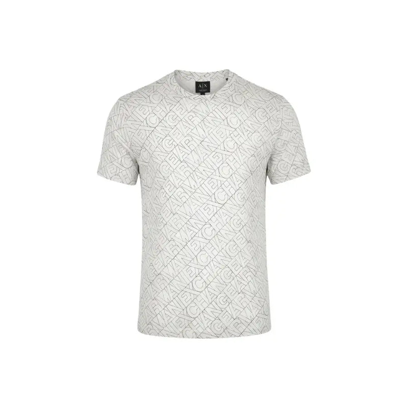 Armani Exchange hommes t-shirt en gris clair avec un motif de logo répété à fin contour noir