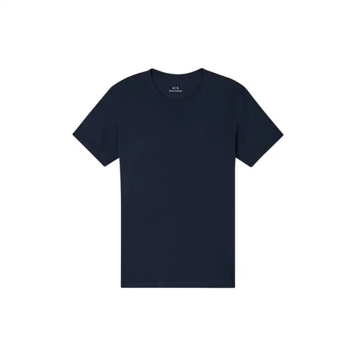 coton bleu marine Armani Exchange hommes t-shirt avec un design minimaliste et un logo de marque discret au niveau de l'encolure
