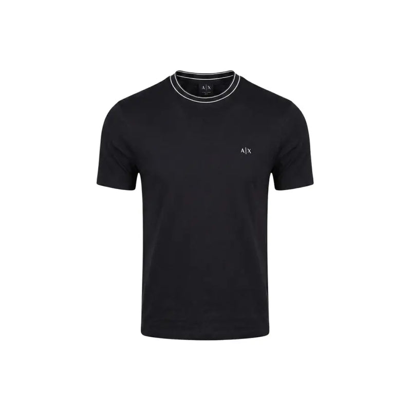 Noir Armani Exchange hommes t-shirt avec un col blanc et un petit logo brodé sur la poitrine