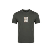 vert olive foncé Armani Exchange T-shirt homme avec écusson rectangulaire à motif de feuille de palmier sur la poitrine, col rond en coton XM002501