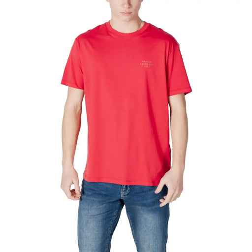 Armani Exchange hommes t-shirt T-shirt rouge à manches courtes et col rond avec petit logo brodé sur la poitrine gauche, en coton doux