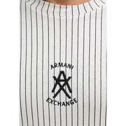 Armani Exchange men white pinstripe crewneck t-shirt with black embroidered logo in cotton material