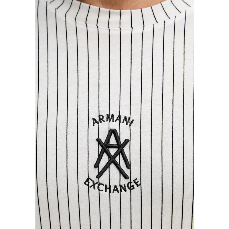 Armani Exchange men white pinstripe crewneck t-shirt with black embroidered logo in cotton material