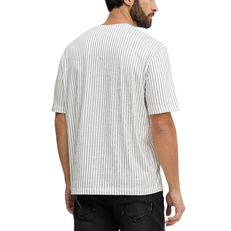 Armani Exchange men t-shirt white short-sleeved with fine black vertical stripes for casual wear