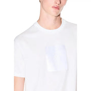 Armani Exchange men white cotton t-shirt with a subtle translucent square patch on the chest