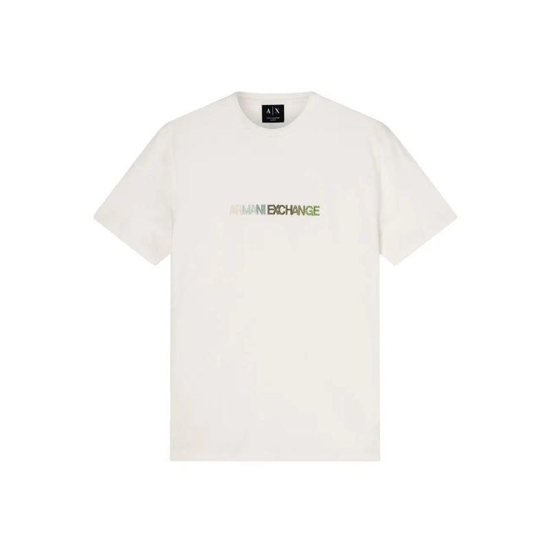 Cream-colored Armani Exchange men t-shirt with a subtle gradient logo across the chest in soft cotton fabric