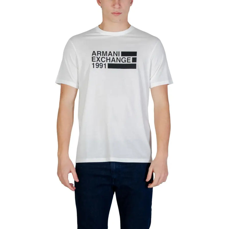 Blanc armani exchange coton à manches courtes de 1991 t-shirt avec imprimé graphique noir pour hommes par armani exchange